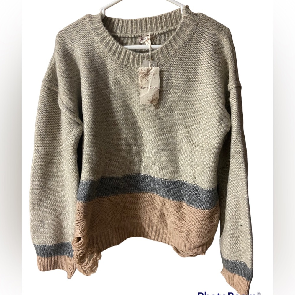 NWT Hem & Thread Distressed Soft Color Block Sweater (L)